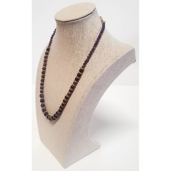 VTG STAUER Signed Genuine Amethyst Necklace Graduated Beads Detailed GoldSpacers - Picture 3 of 12
